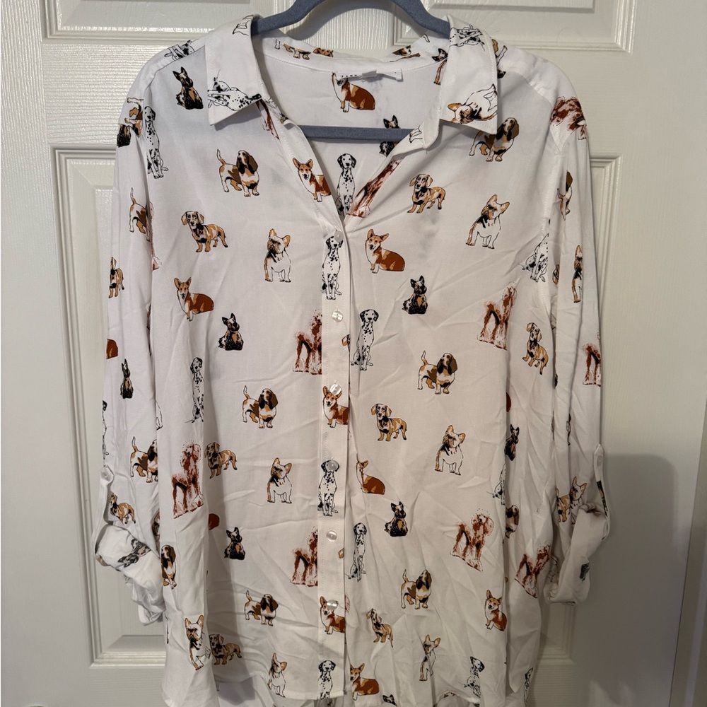 Dog Print Button-Up Shirt